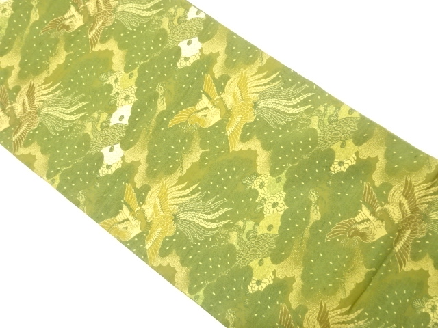 JAPANESE KIMONO / ANTIQUE MARU OBI / SILK / WOVEN PHOENIX